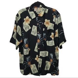 Jamaica Jaxx Black 100% Silk Short Sleeve Aloha Shirt